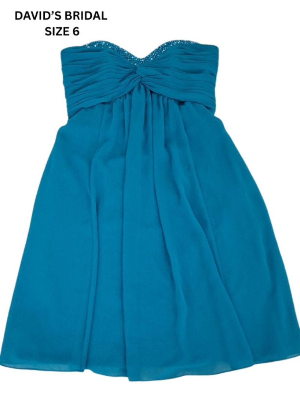 David's Bridal Strapless Teal  Ruffled Beading Gown size 6